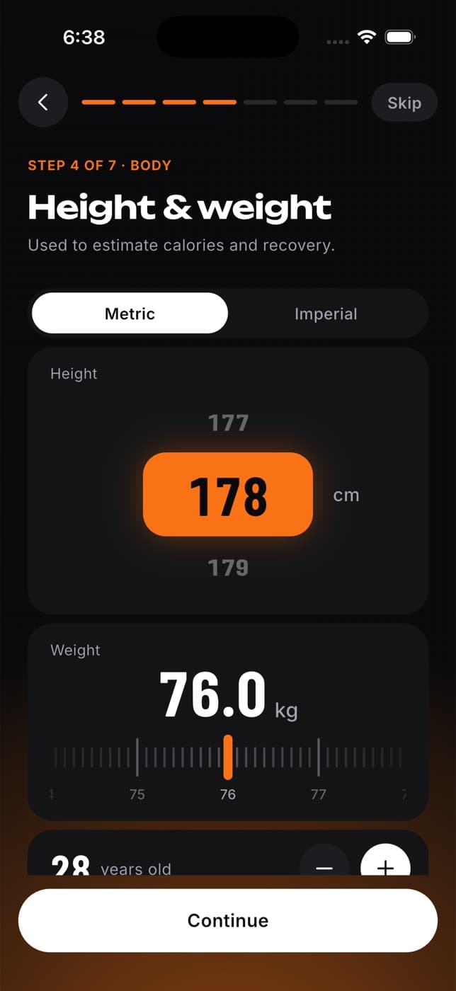 Step 4 of 7, height, weight and age