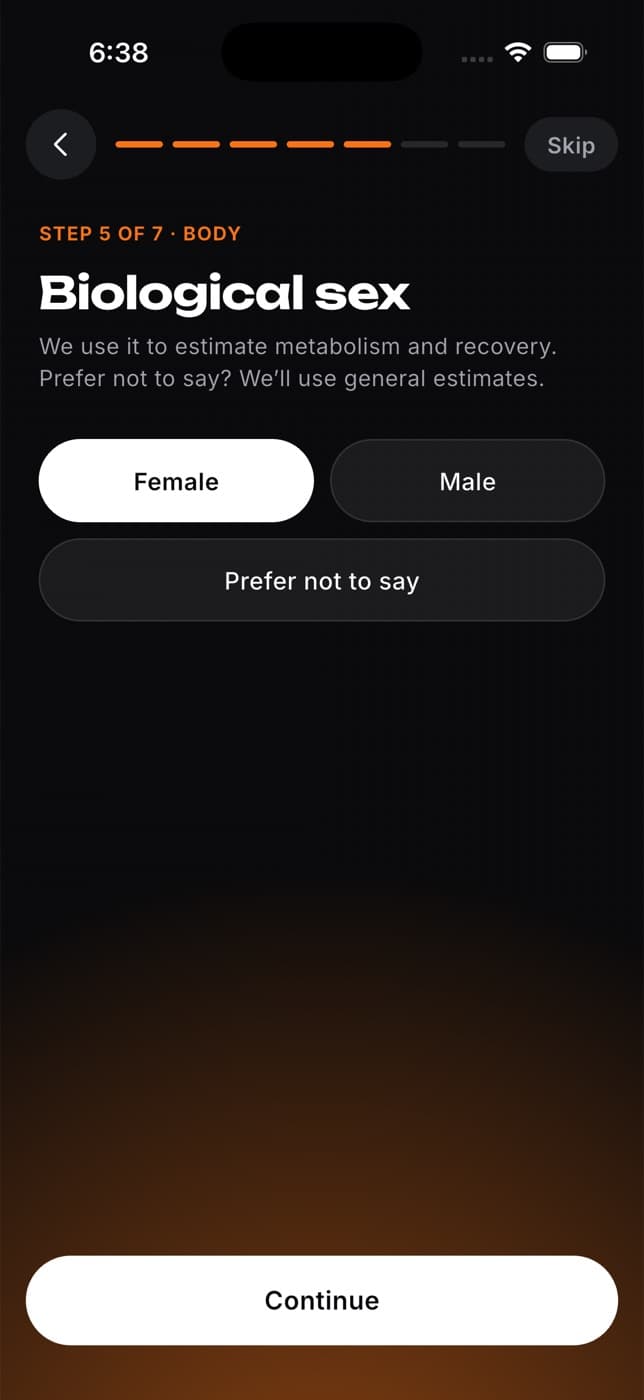 Step 5 of 7, biological sex