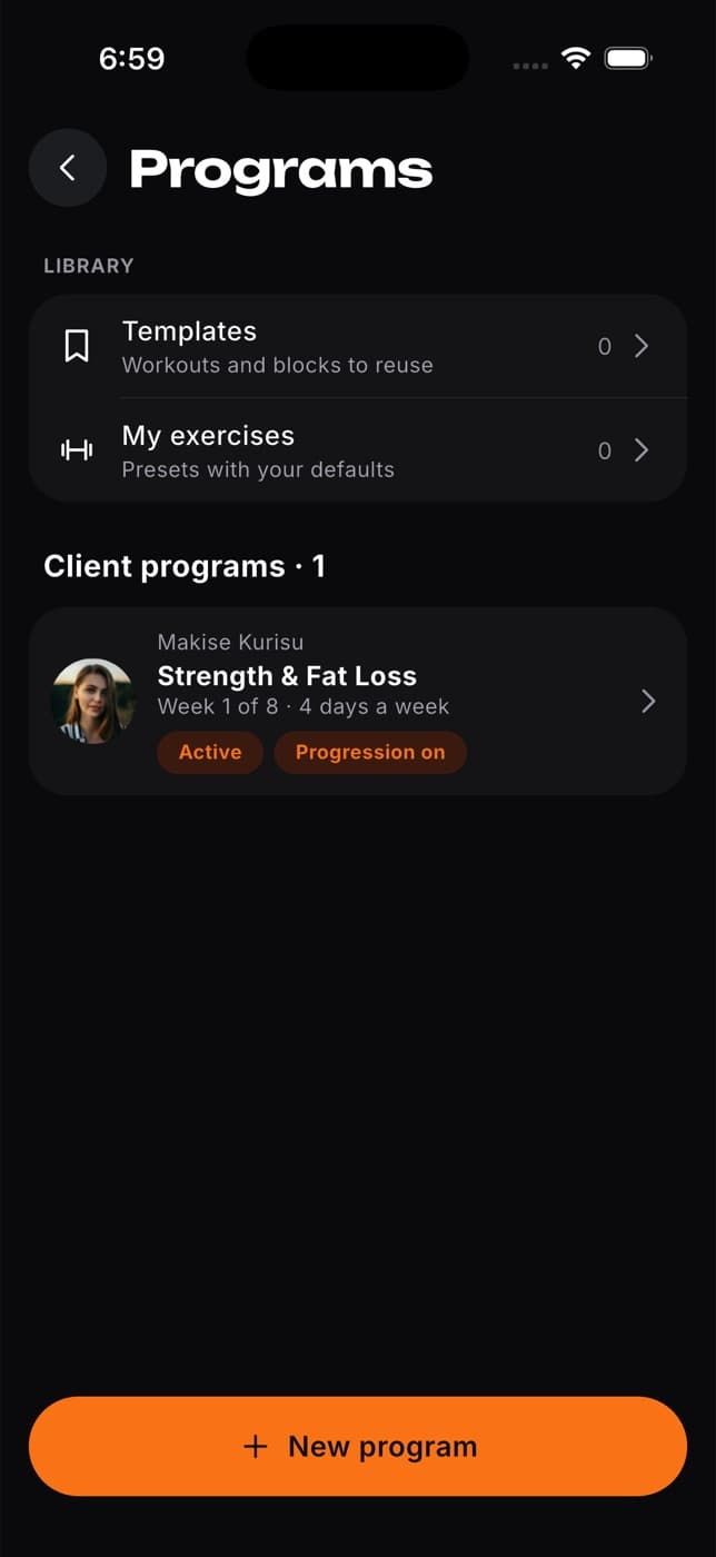 Programs page listing library programs and client programs