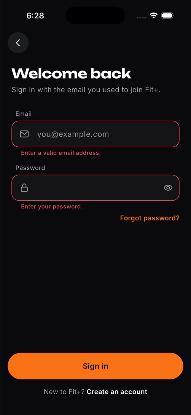 Sign-in form showing messages under the empty fields
