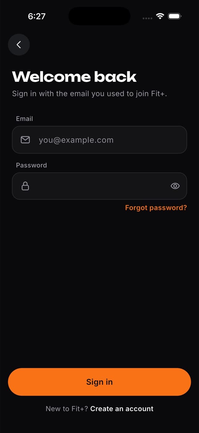 Welcome back sign-in form with email and password