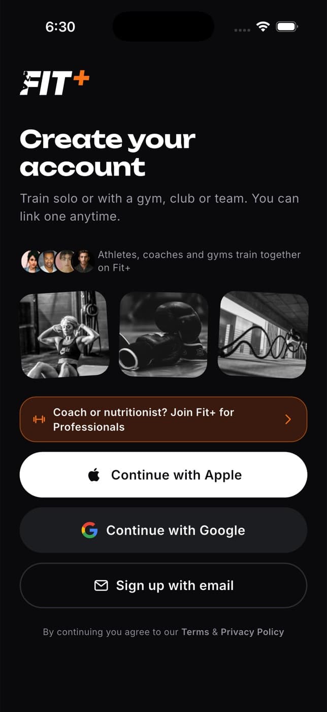 Create your account with Apple, Google and email