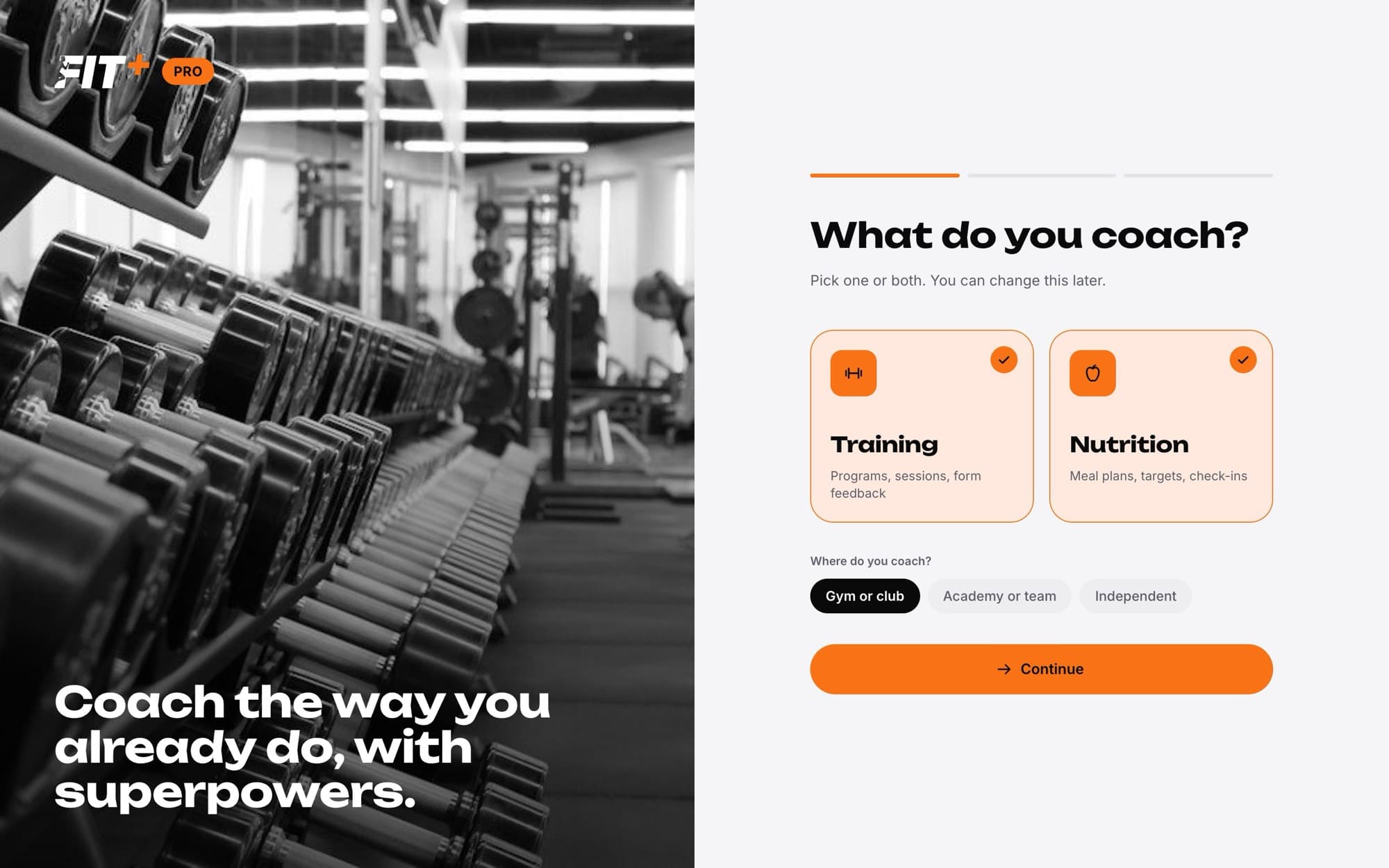 What do you coach step with Training and Nutrition cards and a where do you coach choice