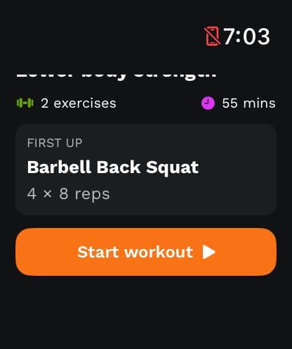 Watch Today screen scrolled down to the Start workout button