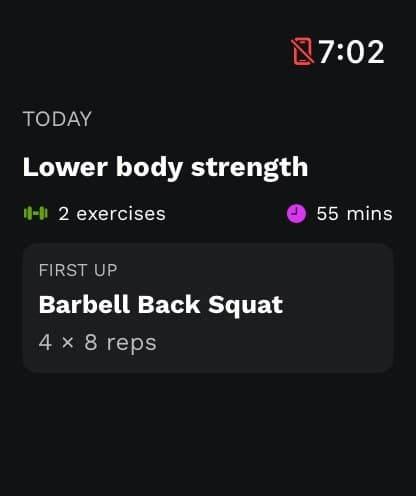 Watch Today screen with a planned workout