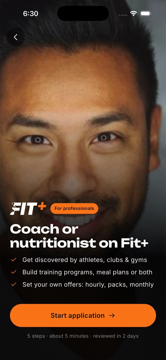 Coach or nutritionist on Fit+ screen with a Start application button