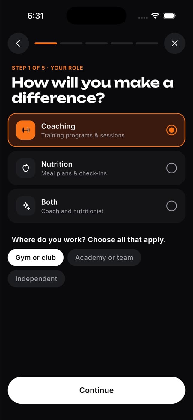 Application step one, choosing coaching, nutrition or both