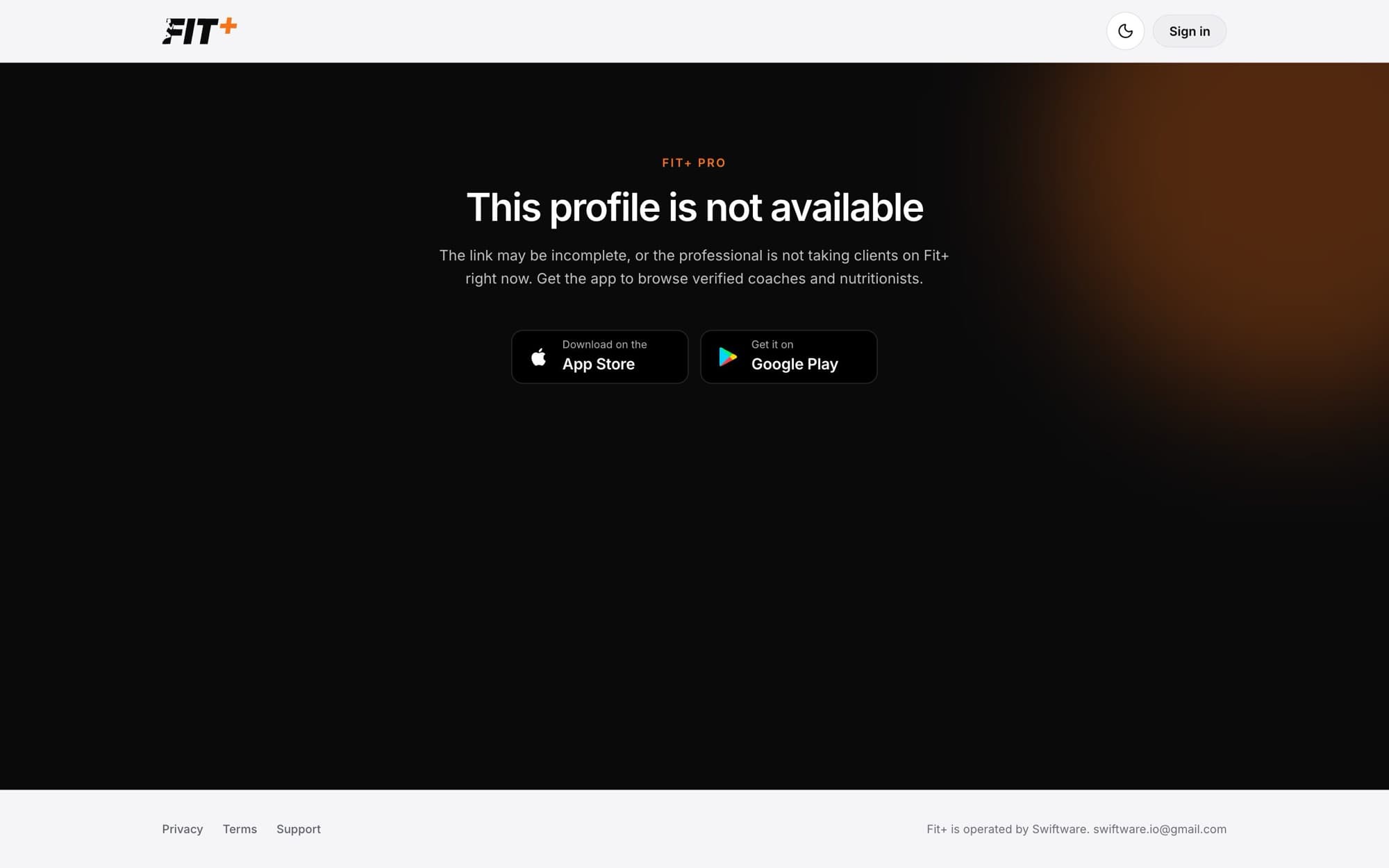Page saying this profile is not available